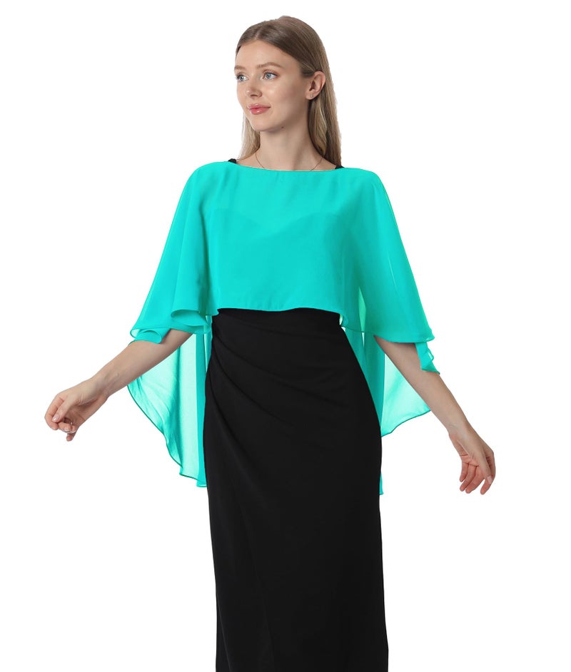 Hotshawl Capelets for women Chiffon Cape Shawls and Wraps for Evening Dress Wedding Capes Cover Up(Aqua) - Image 4